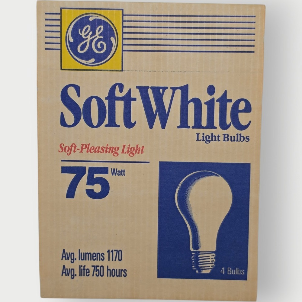 Vintage‎ GE 75 Watt SOFT WHITE Light Bulbs Pack Of 4 New Old Stock NOS